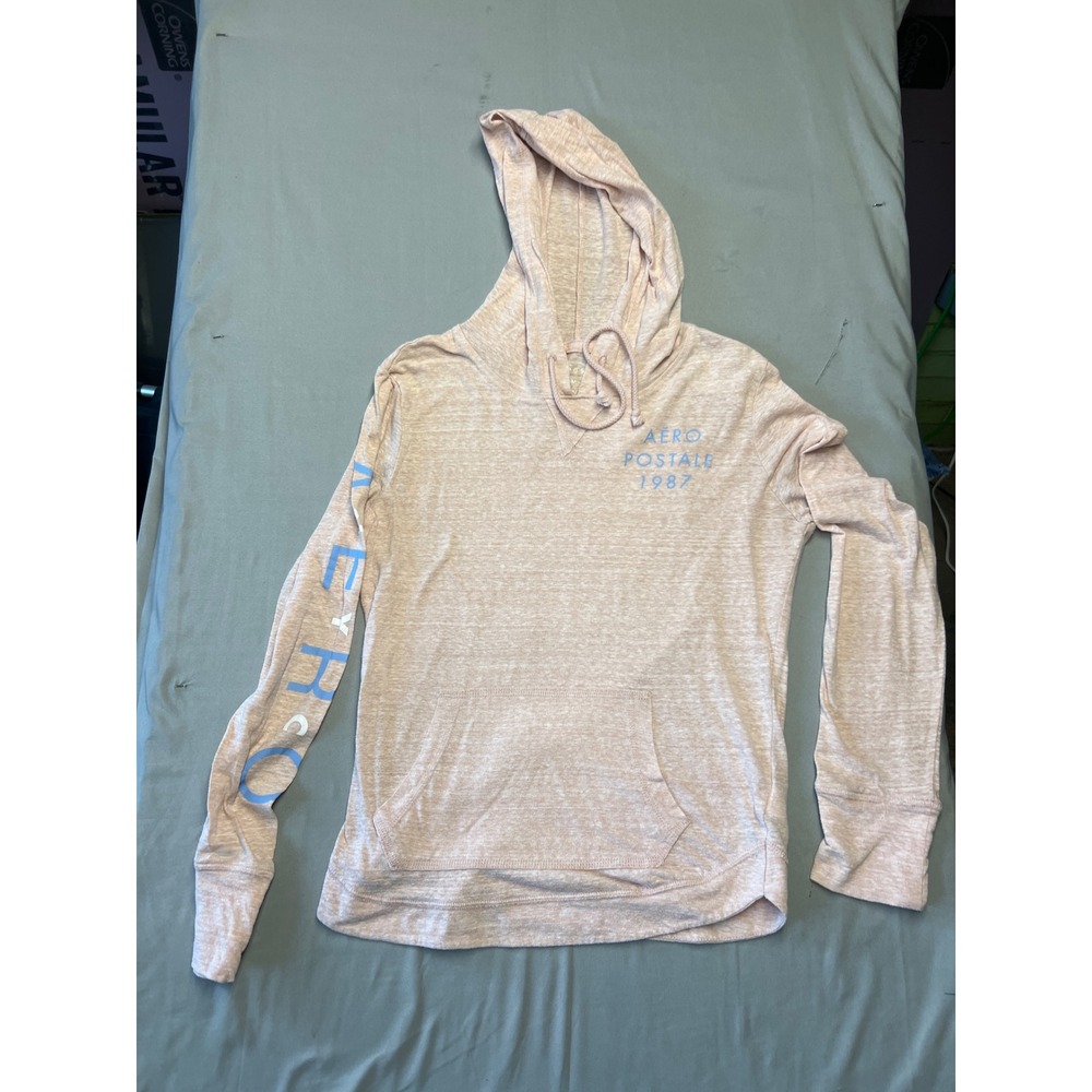 Aeropostale Womens Pink Heathered Graphic Logo Pullover Hoodie Size M